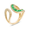 Thumbnail Image 1 of EFFY™ Collection Emerald and 0.43 CT. T.W. Diamond Open Loop Shank Wrap Ring in 14K Gold