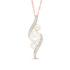 Thumbnail Image 0 of Cultured Freshwater Pearl and 0.13 CT. T.W. Diamond Three Stone Bypass Pendant in 10K Rose Gold - 17"