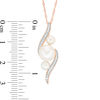 Thumbnail Image 2 of Cultured Freshwater Pearl and 0.13 CT. T.W. Diamond Three Stone Bypass Pendant in 10K Rose Gold - 17"