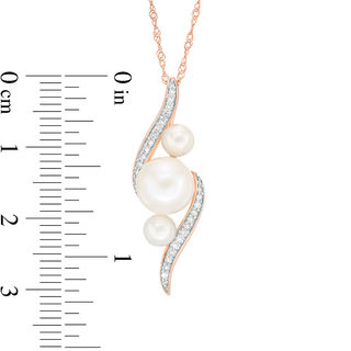 Freshwater Cultured Pearl and 0.13 CT. T.W. Diamond Three Stone Bypass Pendant in 10K Rose Gold-17"