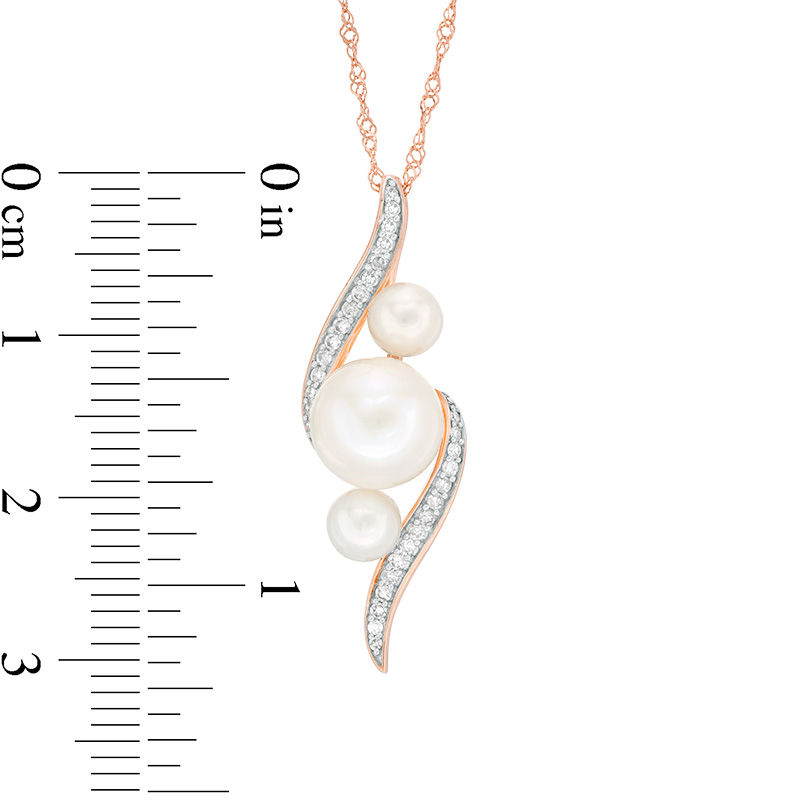 Cultured Freshwater Pearl and 0.13 CT. T.W. Diamond Three Stone Bypass Pendant in 10K Rose Gold - 17"