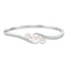 Thumbnail Image 1 of Freshwater Cultured Pearl and Lab-Created White Sapphire Three Stone Bypass Bangle in Sterling Silver