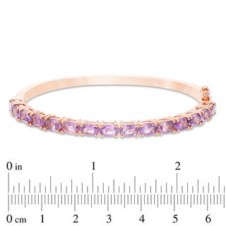 Sideways Oval Amethyst Line Bangle in Sterling Silver with Rose Rhodium