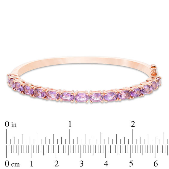Sideways Oval Amethyst Line Bangle in Sterling Silver with Rose Rhodium