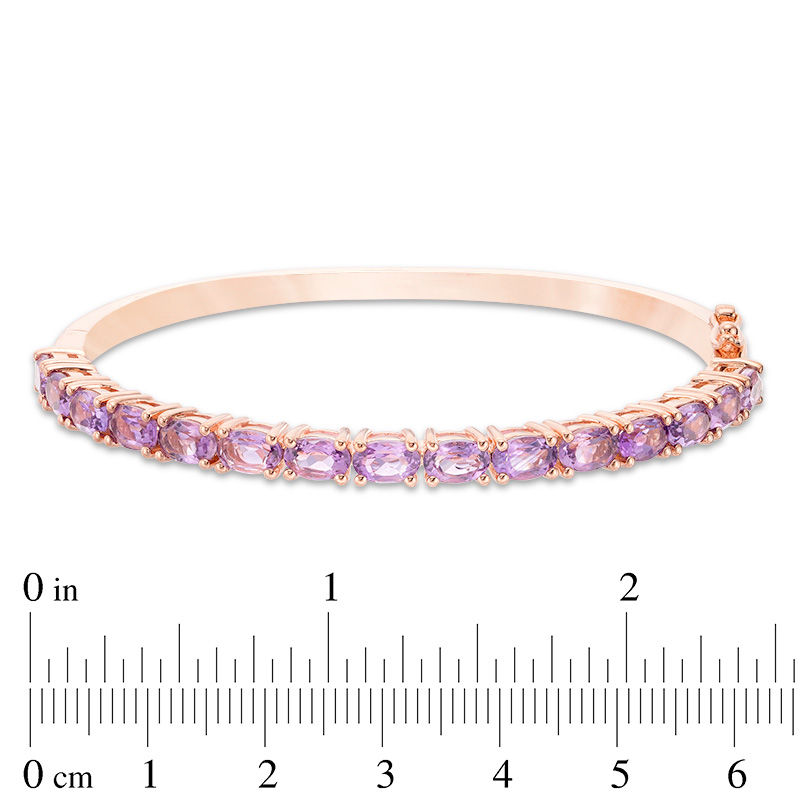 Sideways Oval Amethyst Line Bangle in Sterling Silver with Rose Rhodium