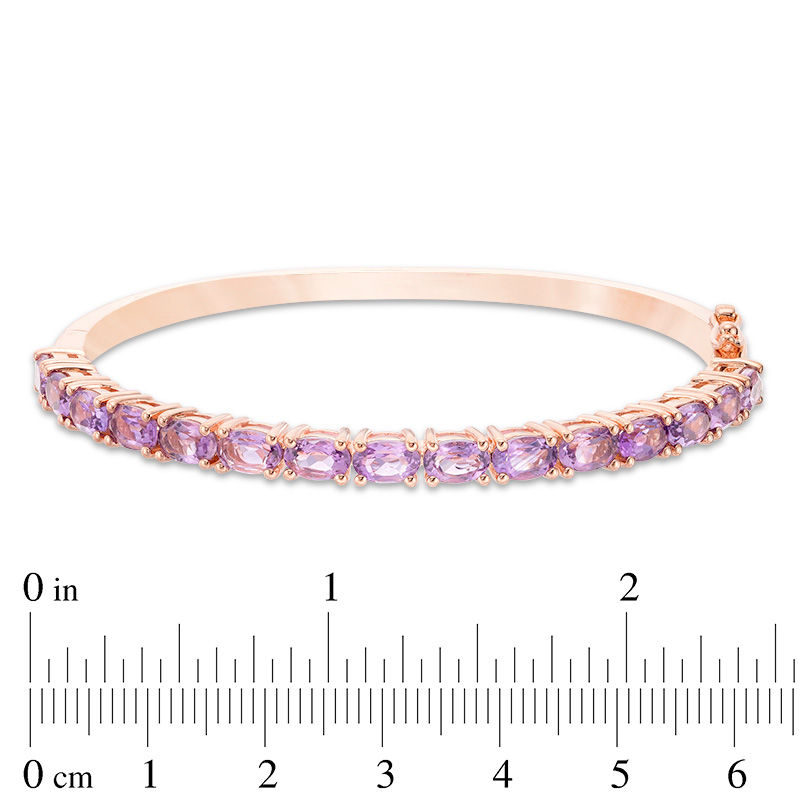 Main Image 3 of Sideways Oval Amethyst Line Bangle in Sterling Silver with Rose Rhodium