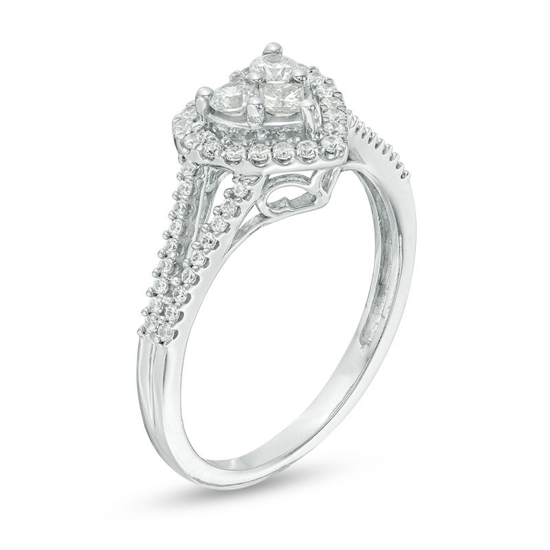 0.45 CT. T.W. Princess-Cut and Round Diamond Heart Frame Ring in 10K White Gold