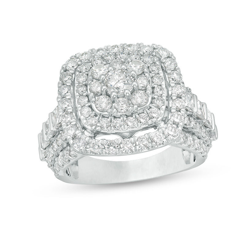 2.95 CT. T.W. Diamond Triple Frame Multi-Row Engagement Ring in 10K White Gold