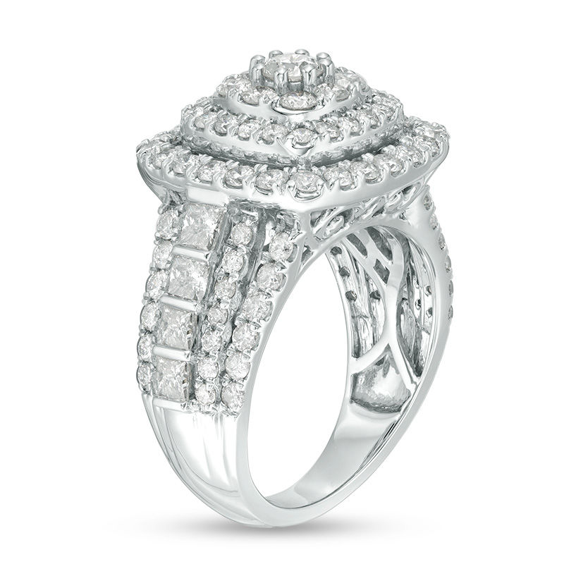 Main Image 2 of 2.95 CT. T.W. Diamond Triple Frame Multi-Row Engagement Ring in 10K White Gold