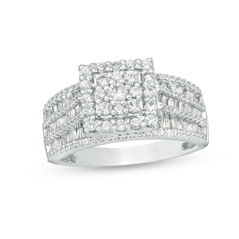Main Image 1 of 1.00 CT. T.W. Composite Diamond Square Frame Multi-Row Engagement Ring in 10K White Gold