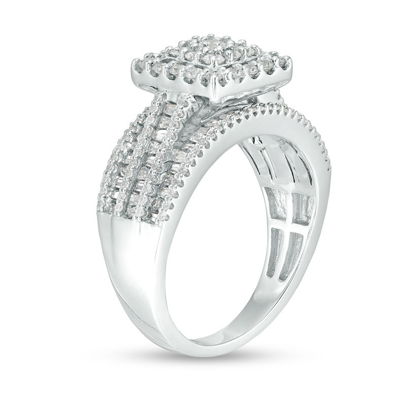 Main Image 2 of 1.00 CT. T.W. Composite Diamond Square Frame Multi-Row Engagement Ring in 10K White Gold