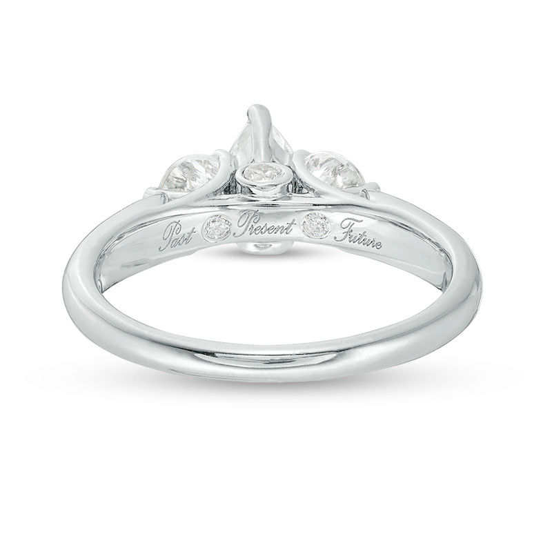 1.00 CT. T.W. Certified Pear-Shaped Diamond Past Present Future® Engagement Ring in 14K White Gold (I/SI2)