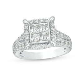 2.00 CT. T.W. Quad Princess-Cut Diamond Frame Engagement Ring in 14K White Gold