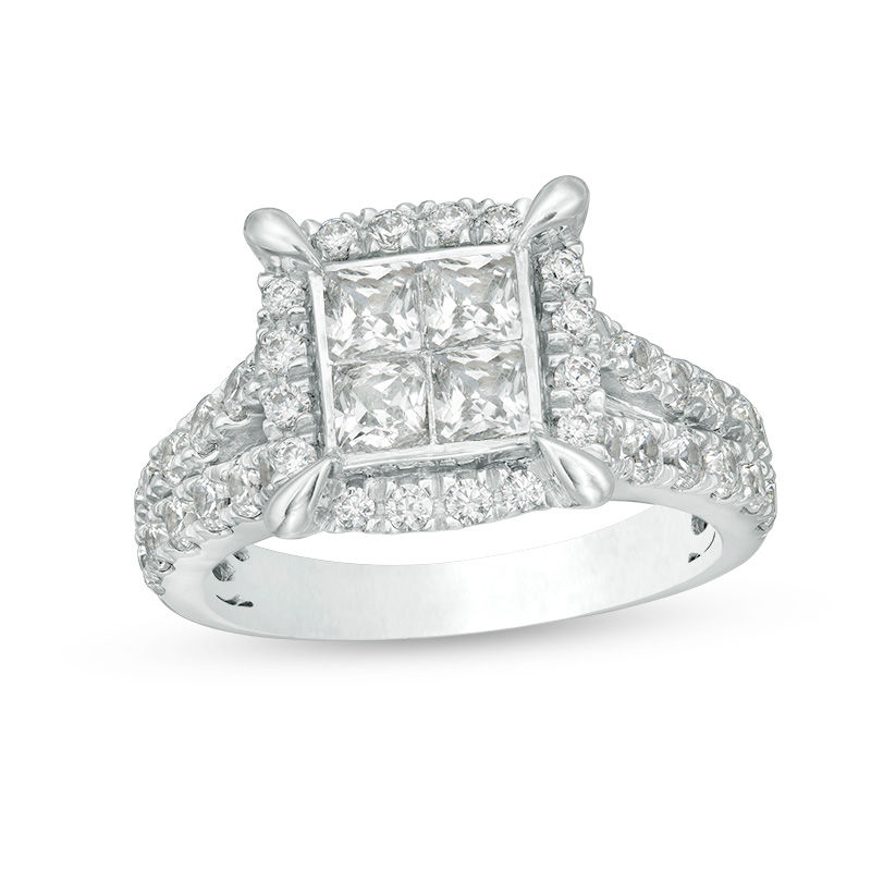 Main Image 1 of 2.00 CT. T.W. Quad Princess-Cut Diamond Frame Engagement Ring in 14K White Gold