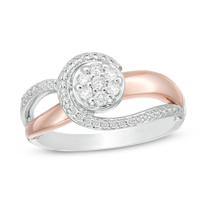 0.28 CT. T.W. Composite Diamond Bypass Swirl Ring in Sterling Silver and 10K Rose Gold