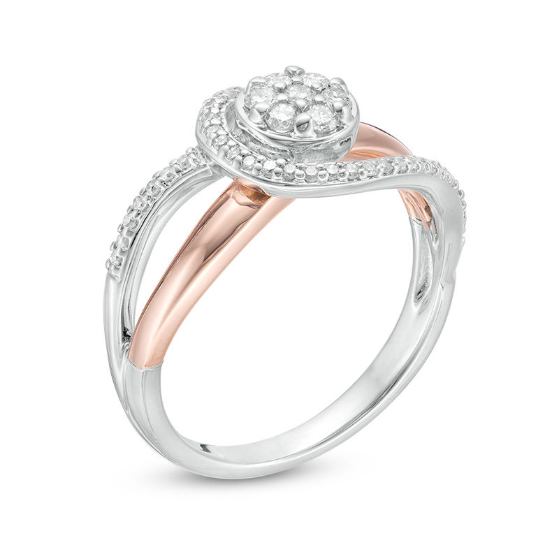 0.28 CT. T.W. Composite Diamond Bypass Swirl Ring in Sterling Silver and 10K Rose Gold