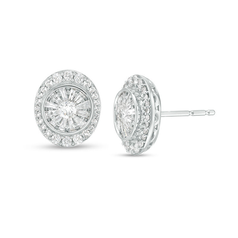 0.50 CT. T.W. Diamond Oval Frame Stud Earrings in 10K White Gold