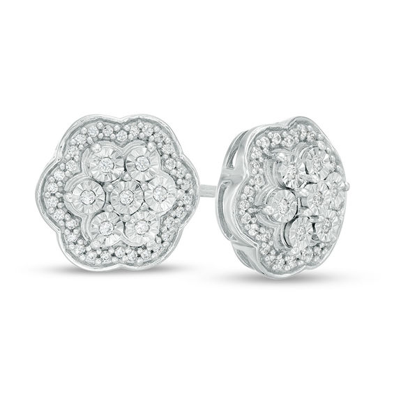 0.25 CT. T.W. Composite Diamond Flower Frame Stud Earrings in Sterling Silver
