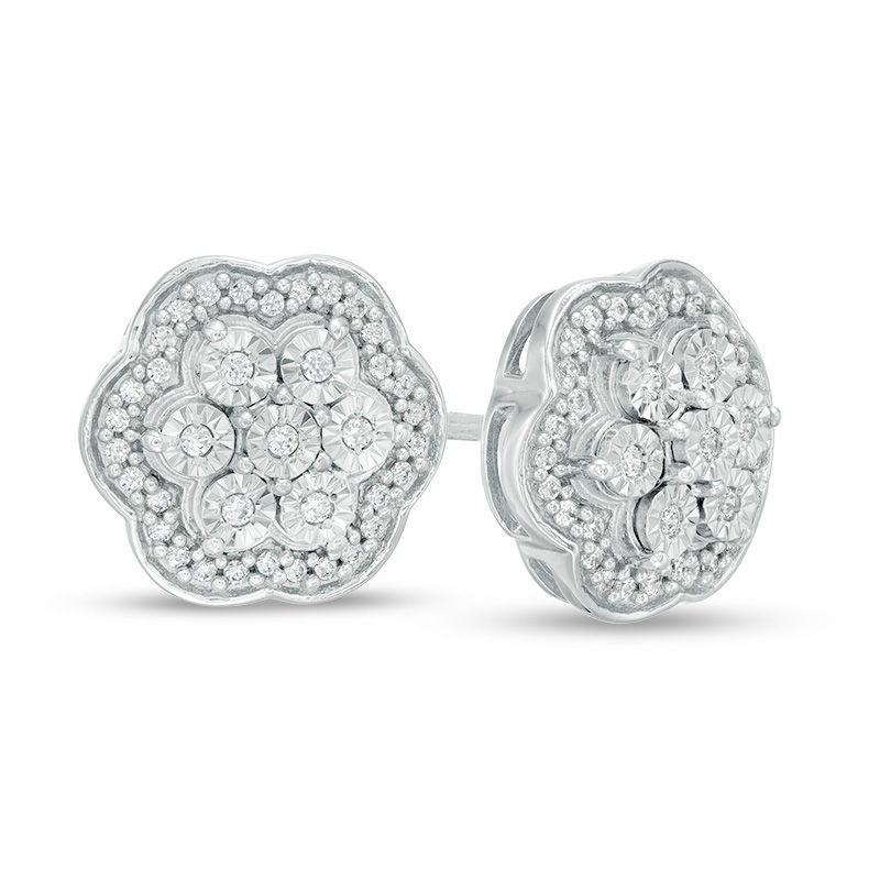 0.25 CT. T.W. Composite Diamond Flower Frame Stud Earrings in Sterling Silver