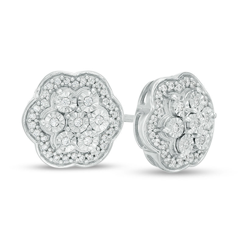 Main Image 1 of 0.25 CT. T.W. Composite Diamond Flower Frame Stud Earrings in Sterling Silver