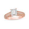 Thumbnail Image 1 of 0.75 CT. T.W. Certified Canadian Emerald-Cut Diamond Frame Vintage-Style Engagement Ring in 14K Rose Gold (I/SI2)