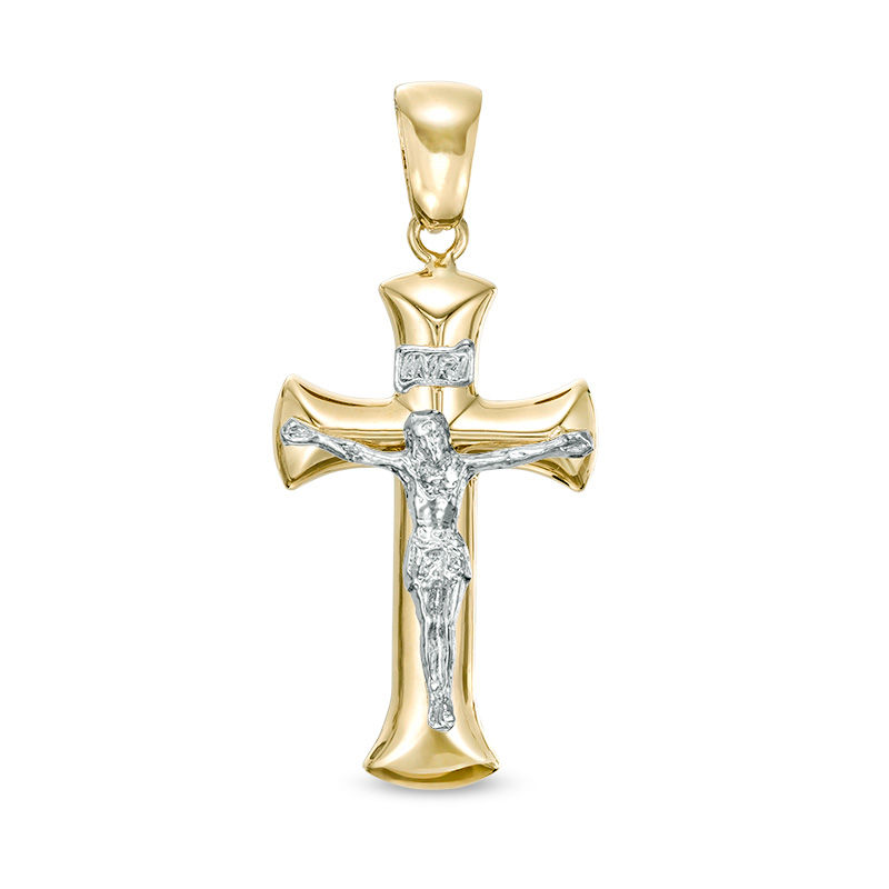 Italian Gold Men's Crucifix Necklace Charm in 14K Two-Tone Gold|Peoples Jewellers