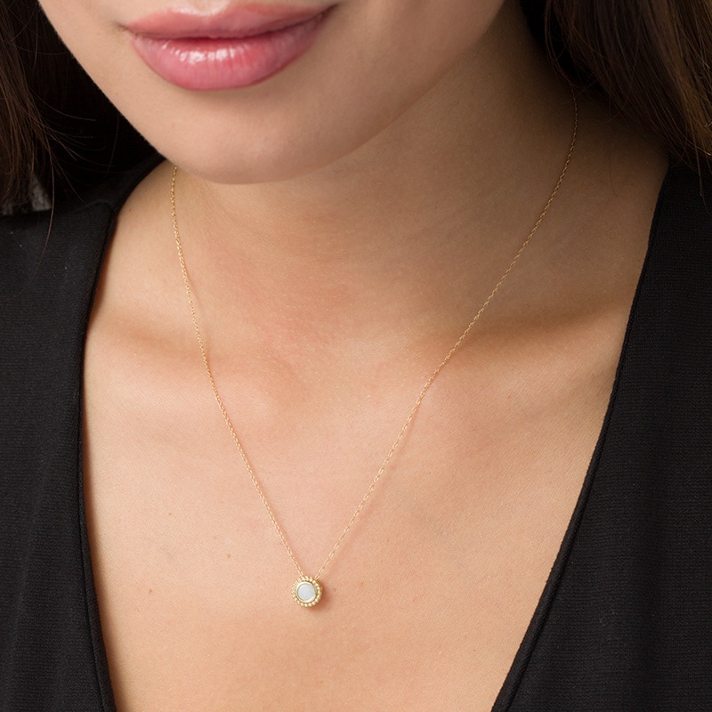 Main Image 2 of 5.0mm Opal Bead Frame Pendant in 10K Gold