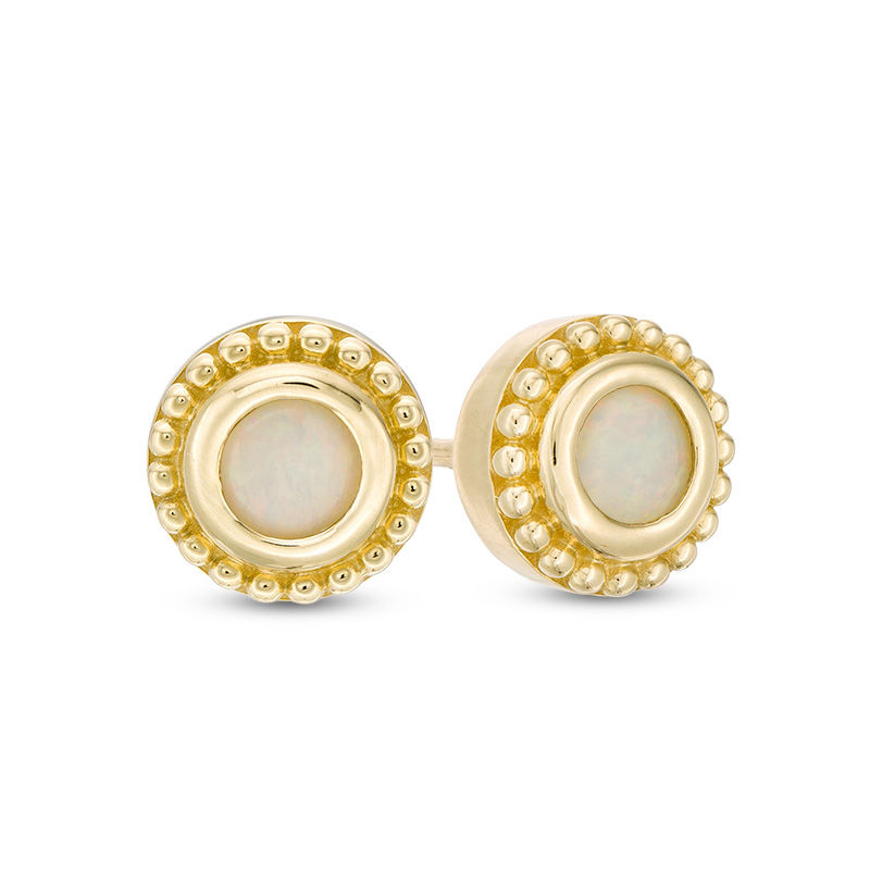 Main Image 1 of 4.0mm Opal Bead Frame Stud Earrings in 10K Gold