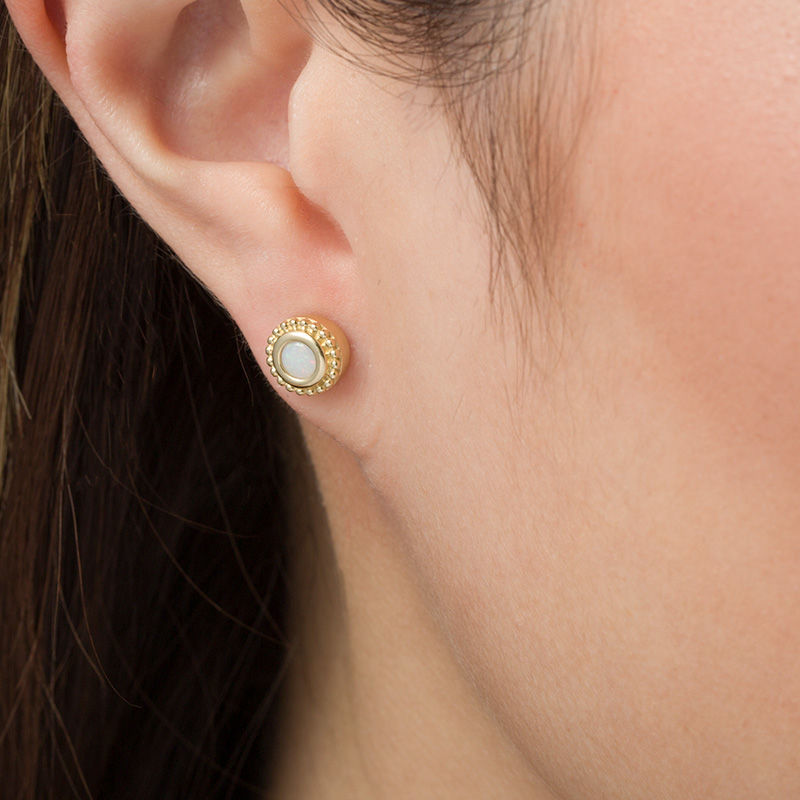 Main Image 2 of 4.0mm Opal Bead Frame Stud Earrings in 10K Gold