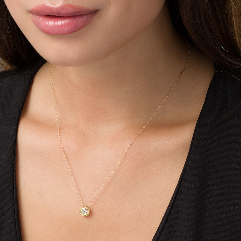 Main Image 2 of 5.0mm White Topaz Bead Frame Pendant in 10K Gold