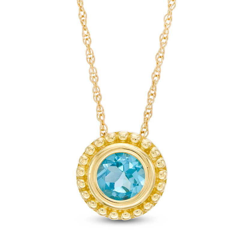 5.0mm Blue Topaz Bead Frame Pendant in 10K Gold | Peoples Jewellers