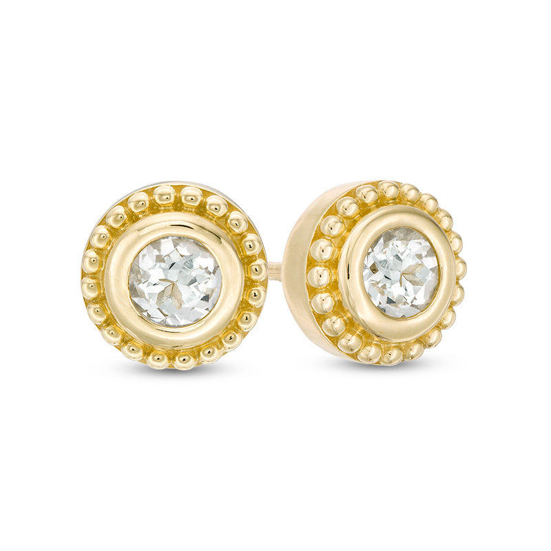 4.0mm White Topaz Bead Frame Stud Earrings in 10K Gold