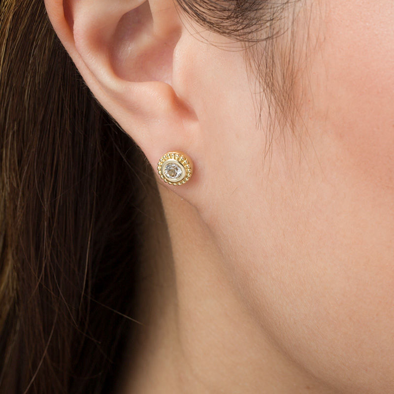Main Image 2 of 4.0mm White Topaz Bead Frame Stud Earrings in 10K Gold