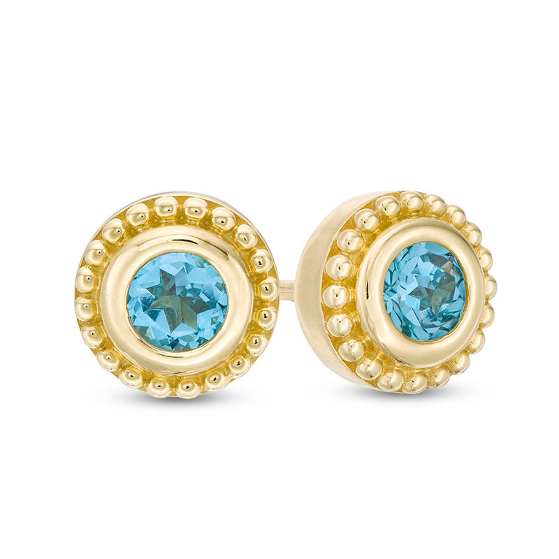 Main Image 1 of 4.0mm Blue Topaz Bead Frame Stud Earrings in 10K Gold