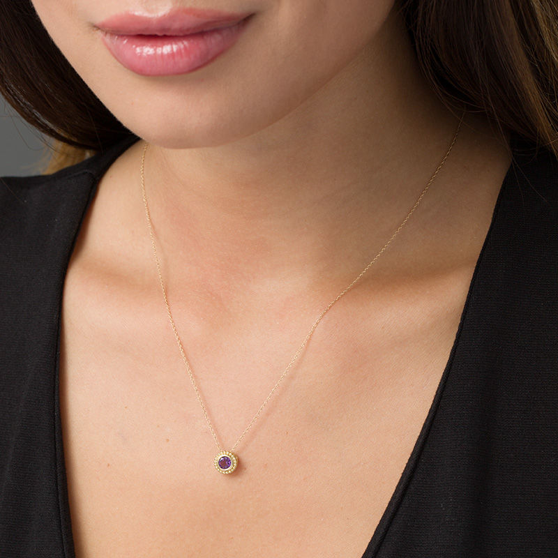 Main Image 2 of 5.0mm Amethyst Bead Frame Pendant in 10K Gold