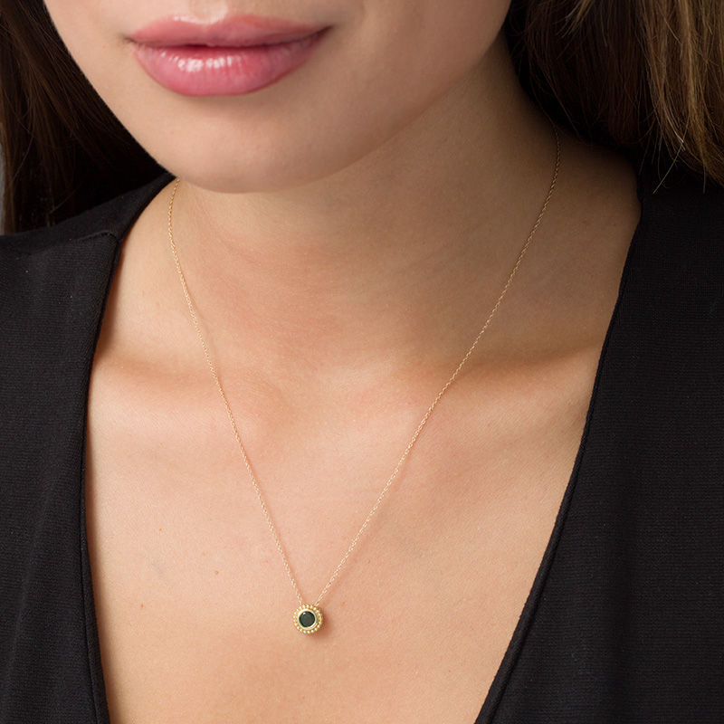 Main Image 2 of 5.0mm Emerald Bead Frame Pendant in 10K Gold