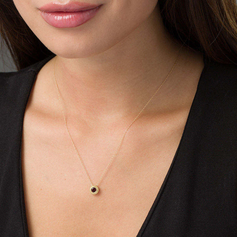 Main Image 2 of 5.0mm Garnet Bead Frame Pendant in 10K Gold