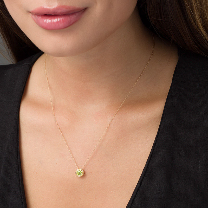Main Image 2 of 5.0mm Peridot Bead Frame Pendant in 10K Gold