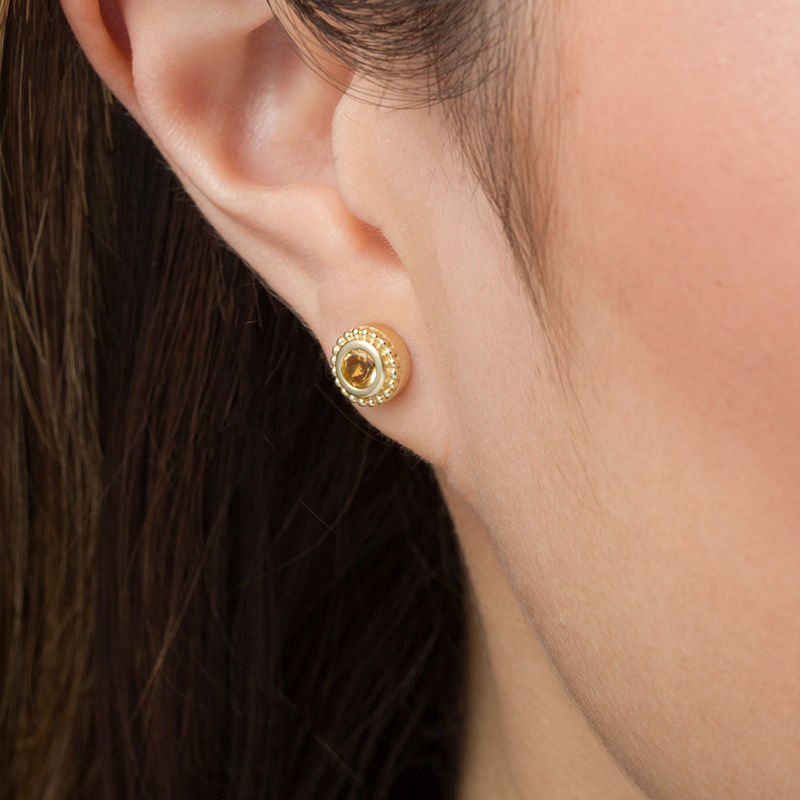 Main Image 2 of 4.0mm Citrine Bead Frame Stud Earrings in 10K Gold