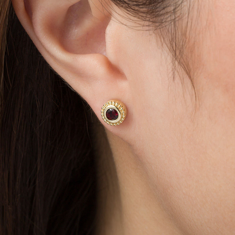 4.0mm Garnet Bead Frame Stud Earrings in 10K Gold