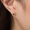 Thumbnail Image 1 of 4.0mm Ruby Bead Frame Stud Earrings in 10K Gold