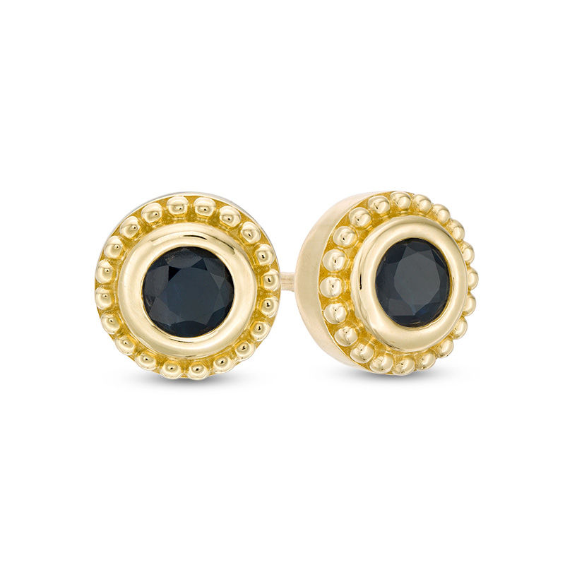 4.0mm Blue Sapphire Bead Frame Stud Earrings in 10K Gold|Peoples Jewellers