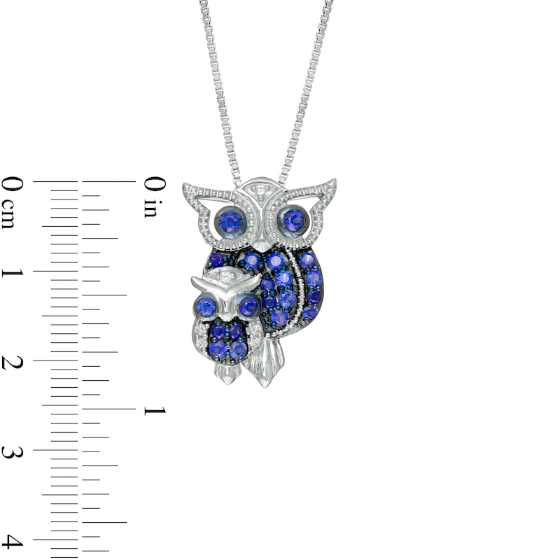 Main Image 3 of Lab-Created Blue and White Sapphire Beaded Motherly Love Owl Pendant in Sterling Silver