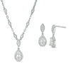 Thumbnail Image 0 of Pear-Shaped Lab-Created White Sapphire Vintage-Style Necklace and Drop Earrings Set in Sterling Silver