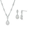 Thumbnail Image 1 of Pear-Shaped Lab-Created White Sapphire Vintage-Style Necklace and Drop Earrings Set in Sterling Silver