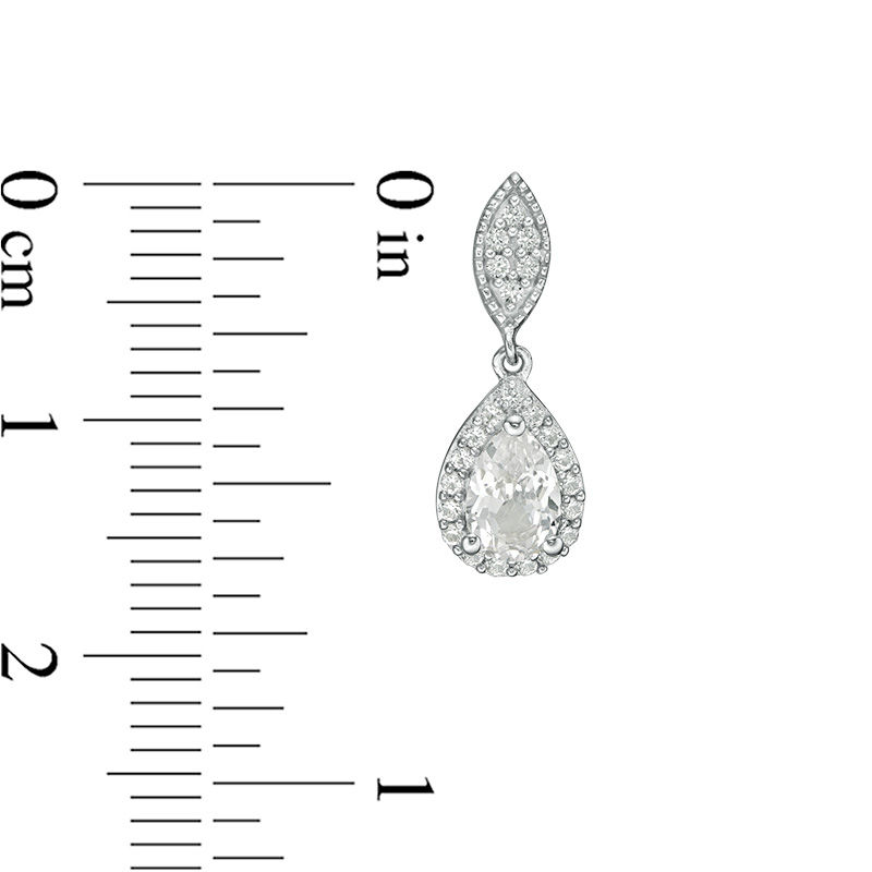 Main Image 4 of Pear-Shaped Lab-Created White Sapphire Vintage-Style Necklace and Drop Earrings Set in Sterling Silver
