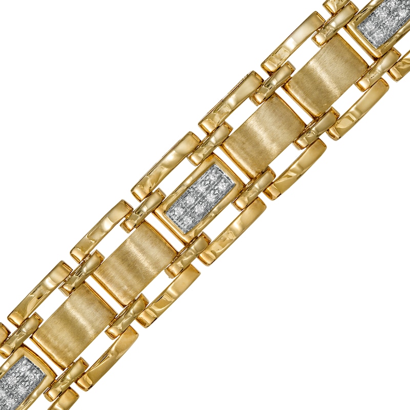 Men's 0.25 CT. T.W. Diamond Multi-Finish Triple Row Brick Pattern Link Bracelet in 10K Gold - 8.5"|Peoples Jewellers