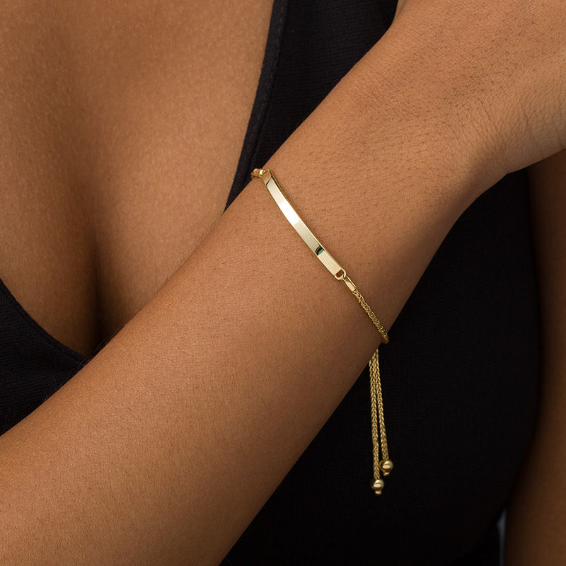 Italian Gold Curved Bar Bolo Bracelet in 14K Gold - 9.0"