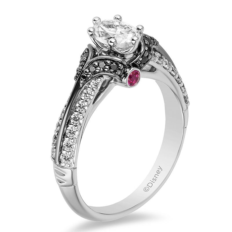 Enchanted Disney Villains Evil Queen 1.00 CT. T.W. Oval Diamond Engagement Ring in 14K White Gold with Black Rhodium