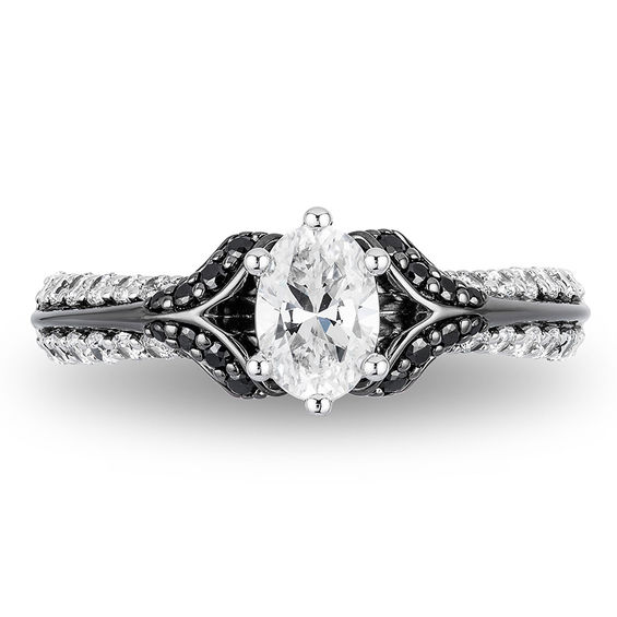 Enchanted Disney Villains Evil Queen 1.00 CT. T.W. Oval Diamond Engagement Ring in 14K White Gold with Black Rhodium